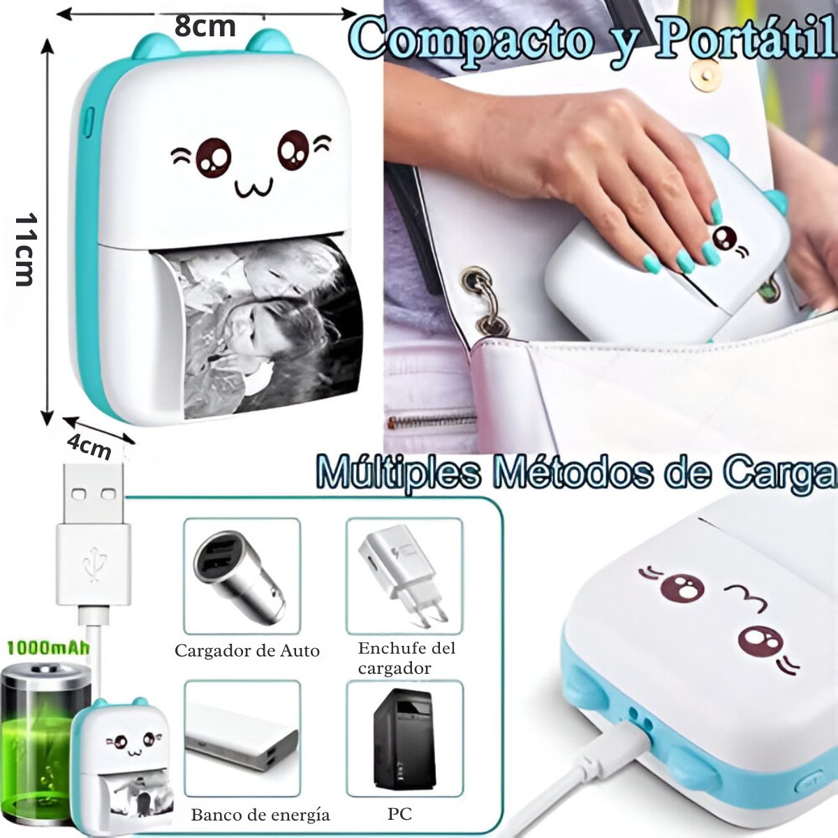 Mini Impresora Térmica + Rollo papel De Obsequio - Imagen 3