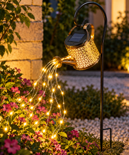 Adorno Jardín Regadera Luz Led Solar Decoración Jardín