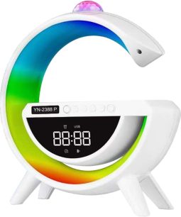 Lampara Reloj Led Bluetooth Fm Aux Con Carga Qi Veladora