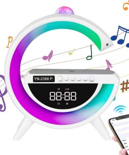 Lampara Reloj Led Bluetooth Fm Aux Con Carga Qi Veladora