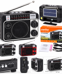 Radio Portátil AM FM SW Bluetooth USB TF Panel Solar