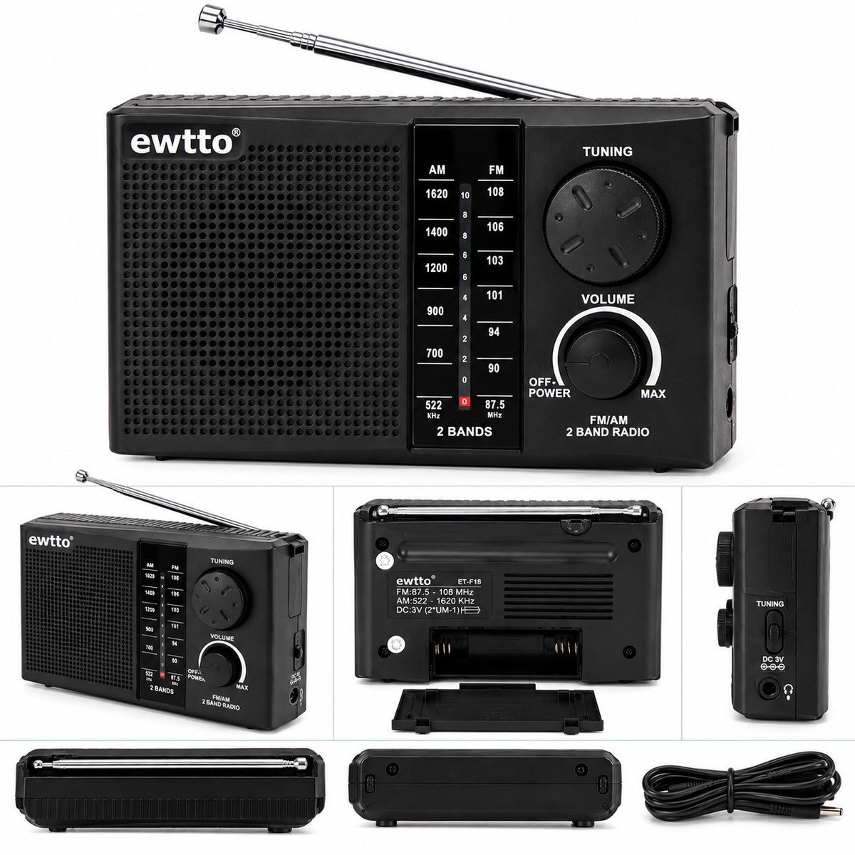 Radio Portátil Analógica AM FM 2 Bandas Antena Telescópica