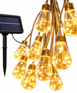 Red De Luces Solares 10m 10 Bombitas Luz Cálida Exterior